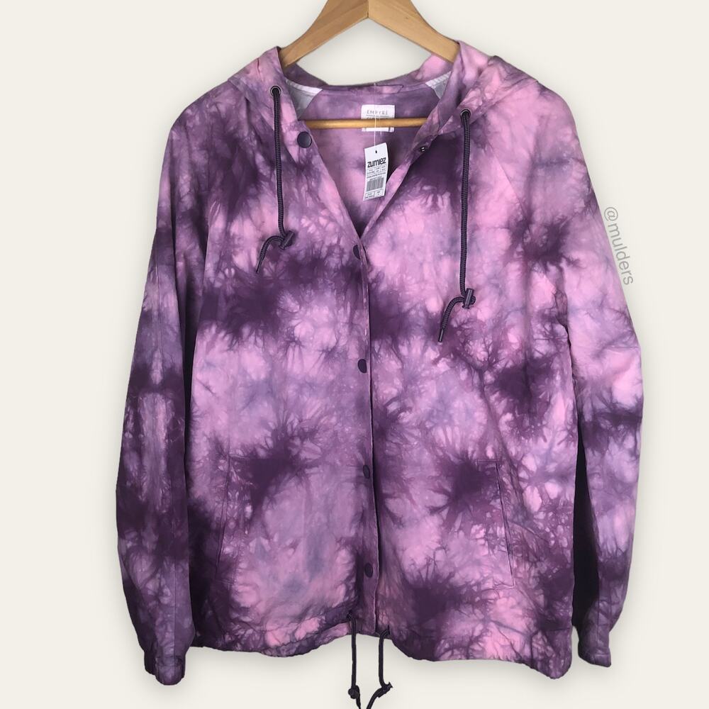 NWT Zumiez Empyre Purple Tie Dye Coach Toggle Cinch Hooded Jacket